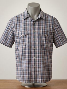 American Eagle Outfitters Short-Sleeve Plaid Button-Down - Blue/Red/White